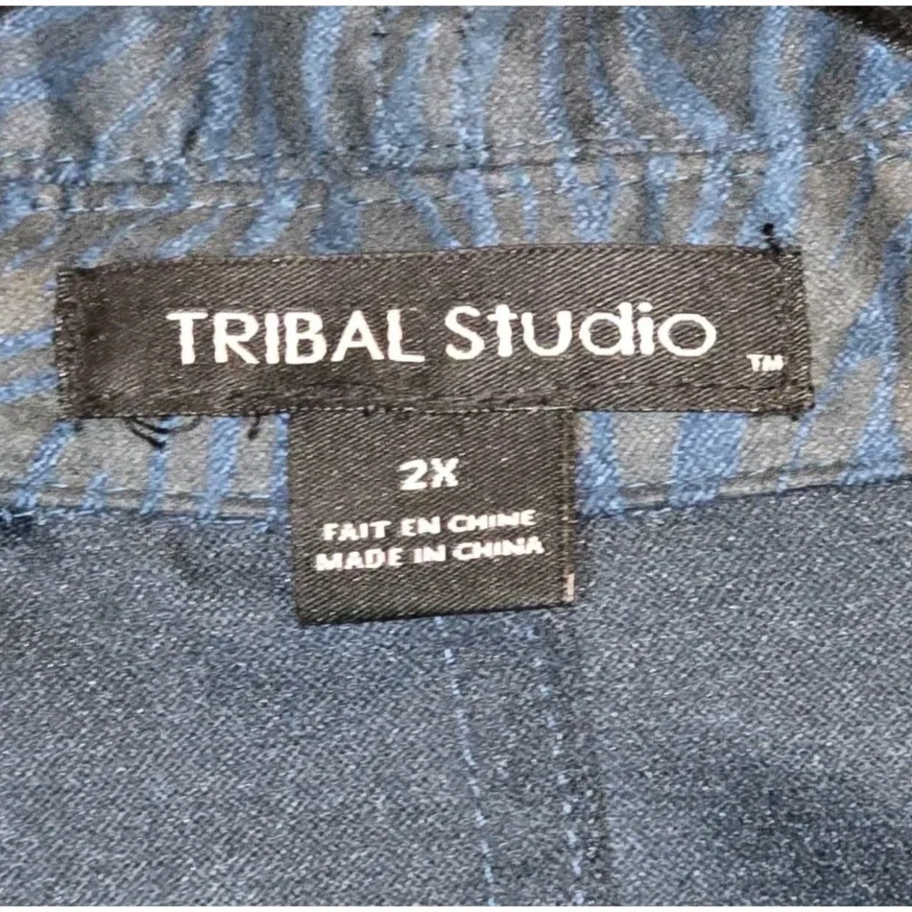 TRIBAL Studio‎ Jacket Women's 2X GUC Boho Chic Blue Zip Front Lightweight ✨